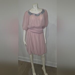 Sparkle By Etincelle Pink Puff Sleeve Scoop Neck Top & Balloon Skirt Coord Set M